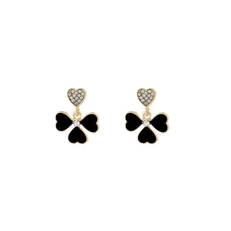 Pin Simple Rhinestone Clover Love Heart Flowers Female Design Earrings
