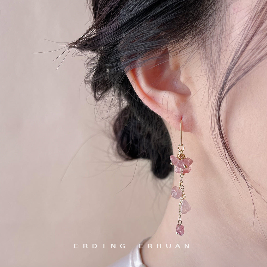 Super Fairy Mori Style Natural Stone Strawberry Handmade Sweet Elegance Earrings
