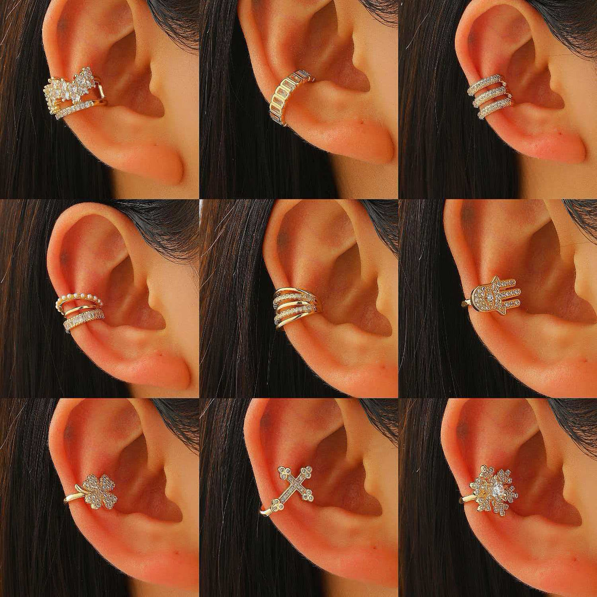 Luxury Fashion Copper Inlaid Zircon No Piercing Female Geometric Painless Ear Clip