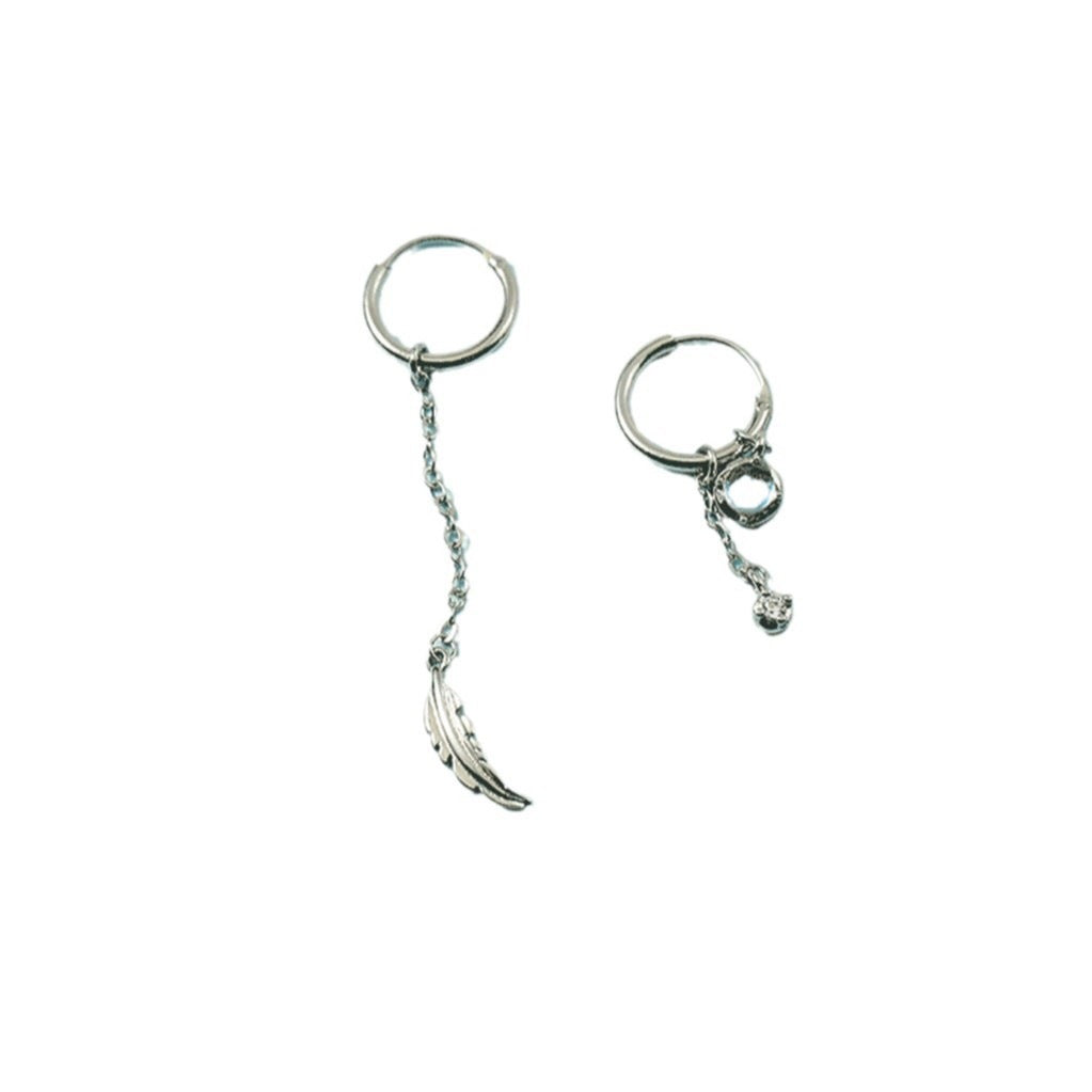 Female Asymmetric Feather Moonstone Ear Clip Special Interest Light Luxury Earrings