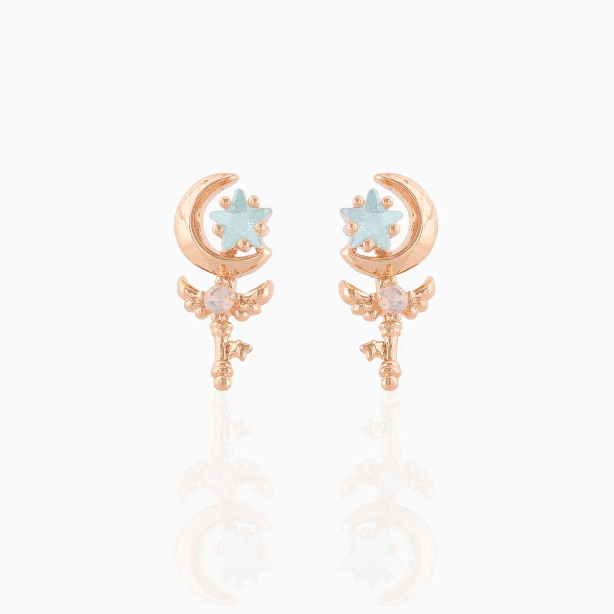 Classic Style Real Gold Star Moon Earrings