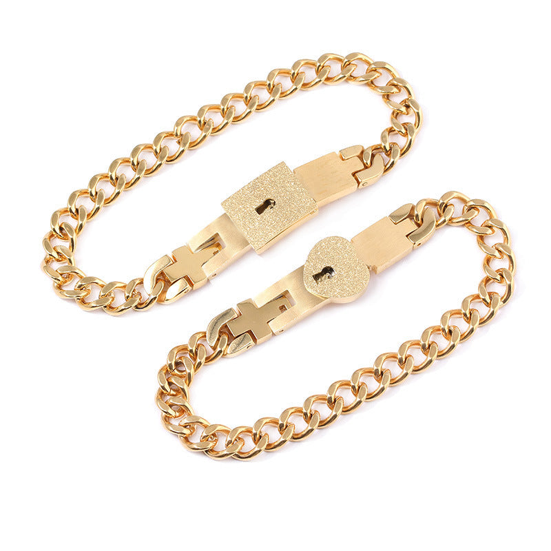 Women's & Men's Valentine's Day Gift Titanium Steel Couple Lock Heart Key Bracelet