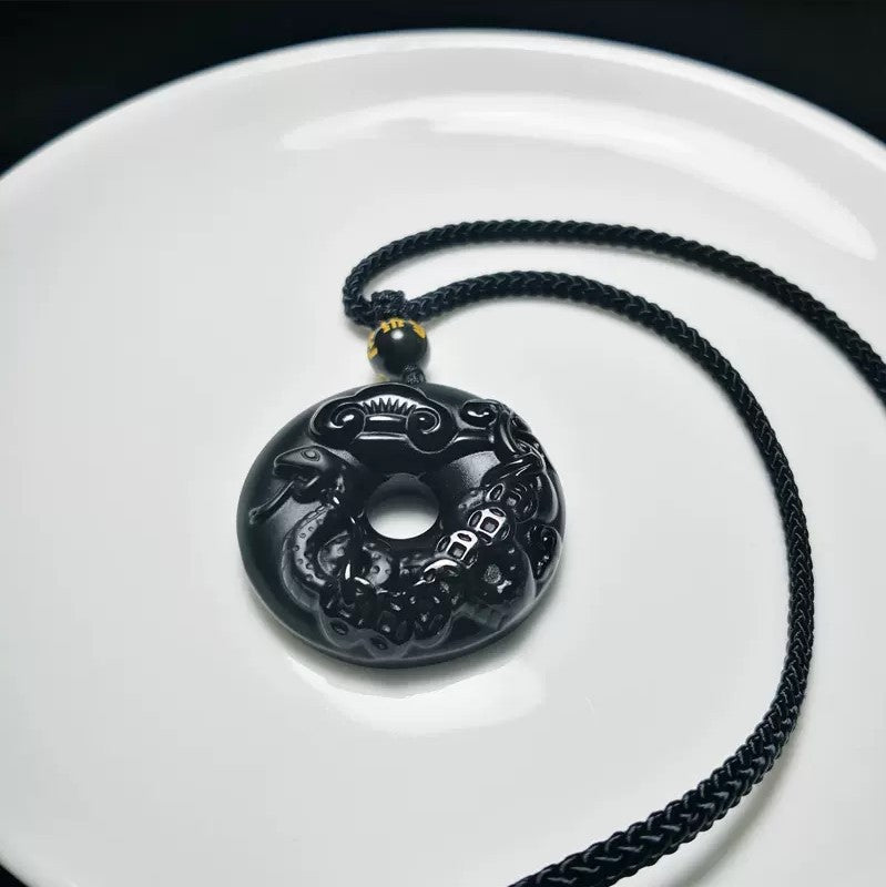 Women's & Men's Natural Obsidian Zodiac Safety Buckle Tiger Pendant