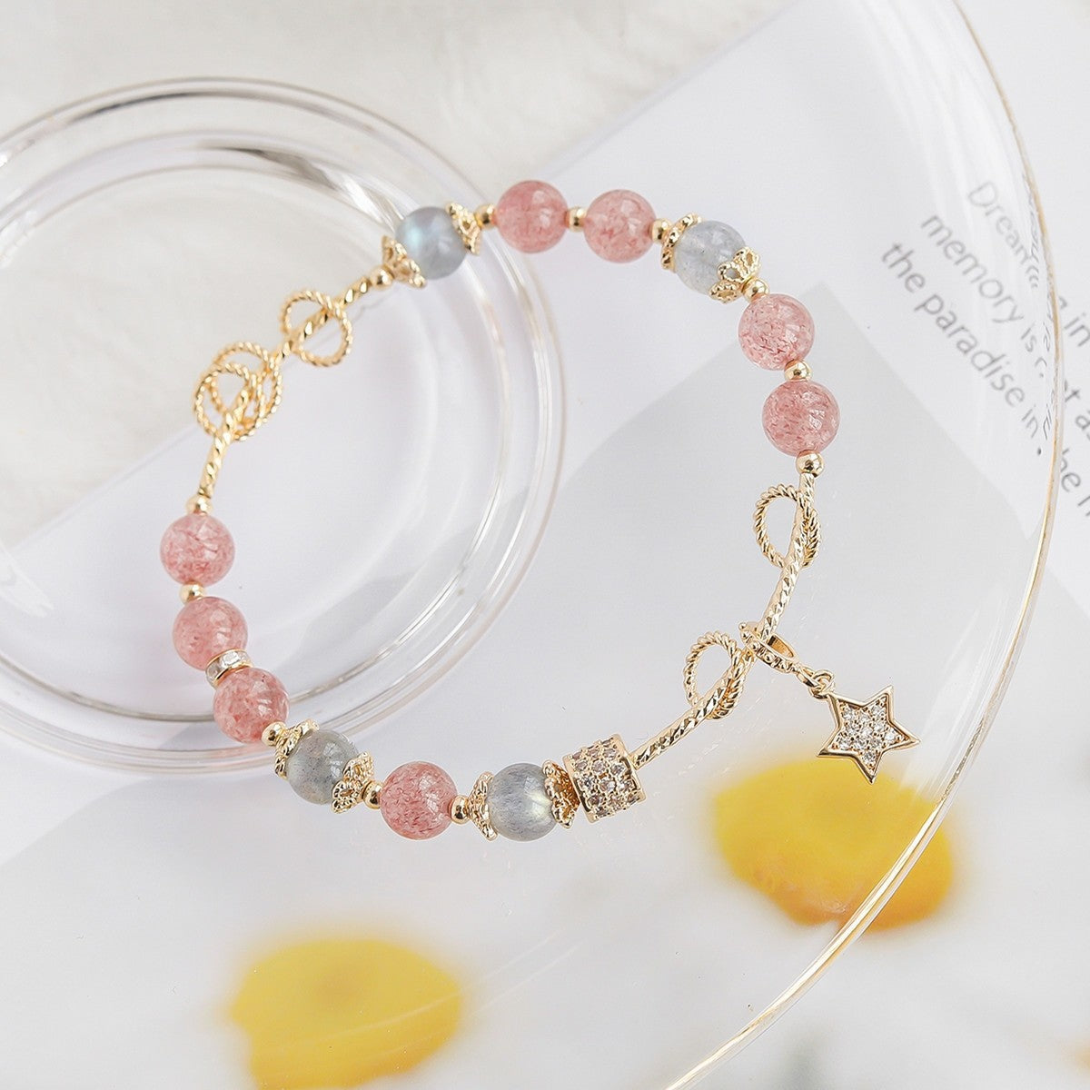 Broadcast Natural Strawberry Gold Female Design Crystal Bracelets