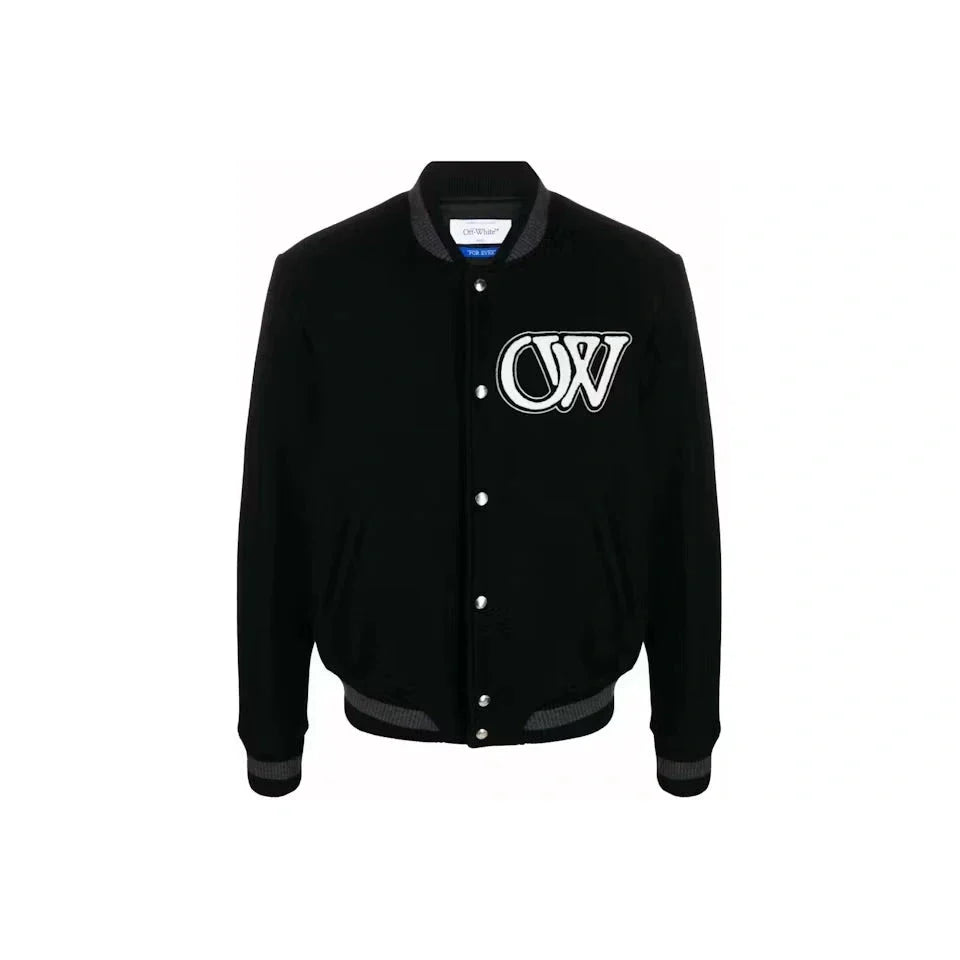 OFF-WHITE Logo-Applique Varsity Bomber Jacket Black