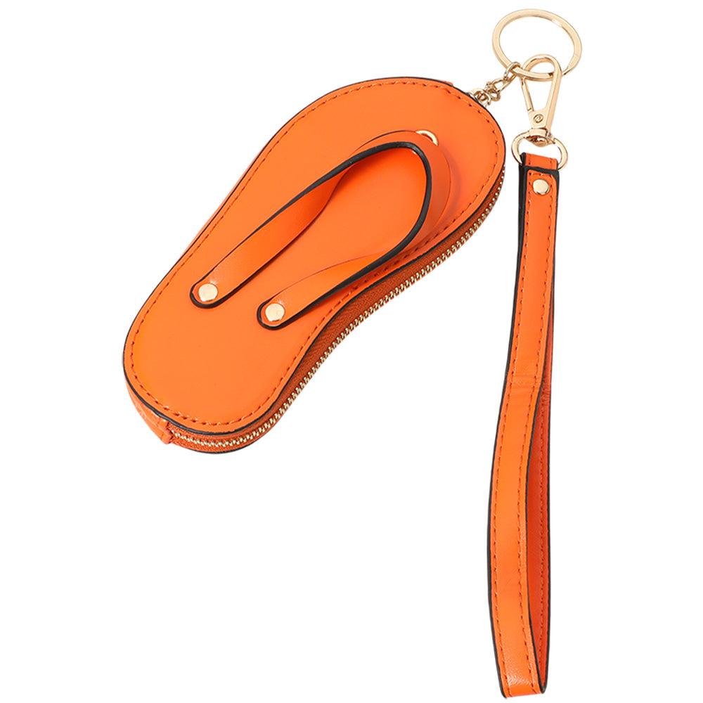 Faux Leather Flip-flop Mini Wristlet Bag Charm Coin Purse