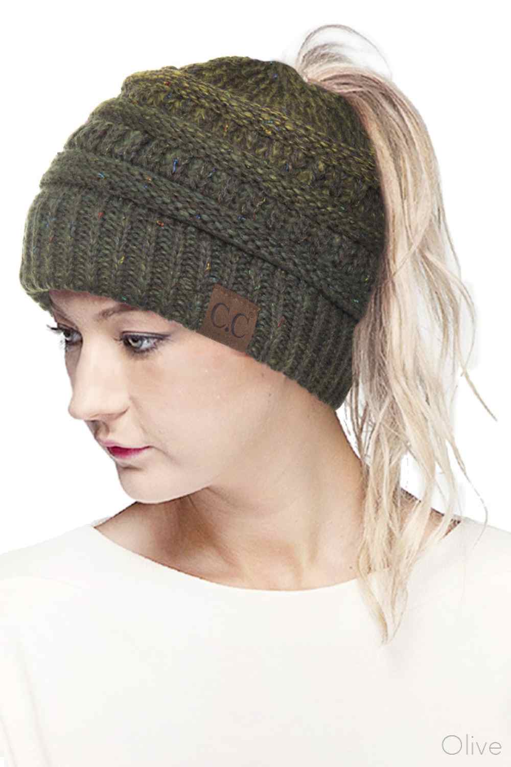 C.C Ombre Confetti Messy Bun Ponytail Beanie