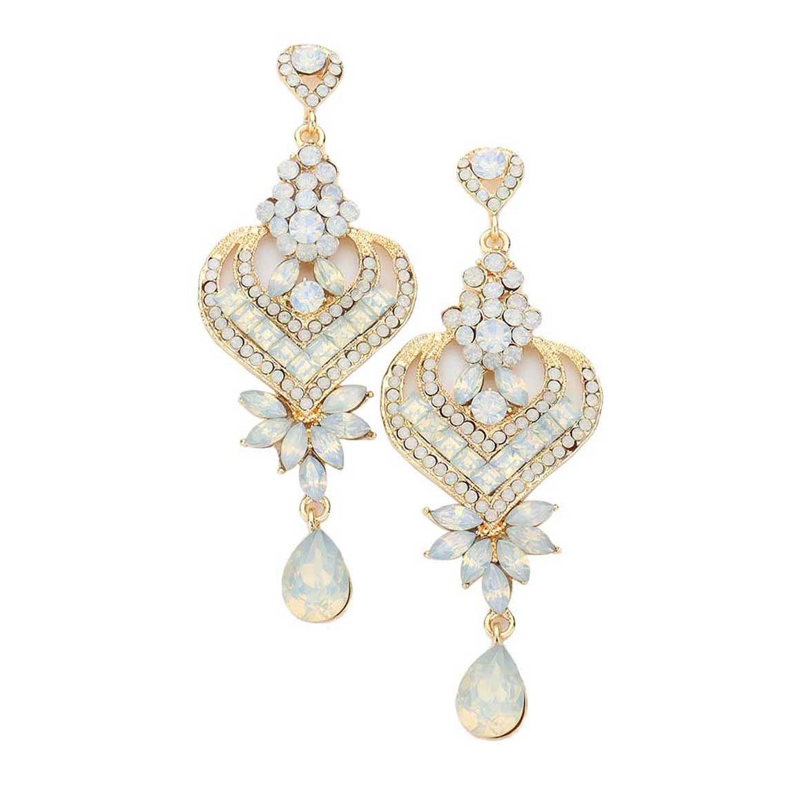 Glass Crystal Heart Teardrop Evening Earrings