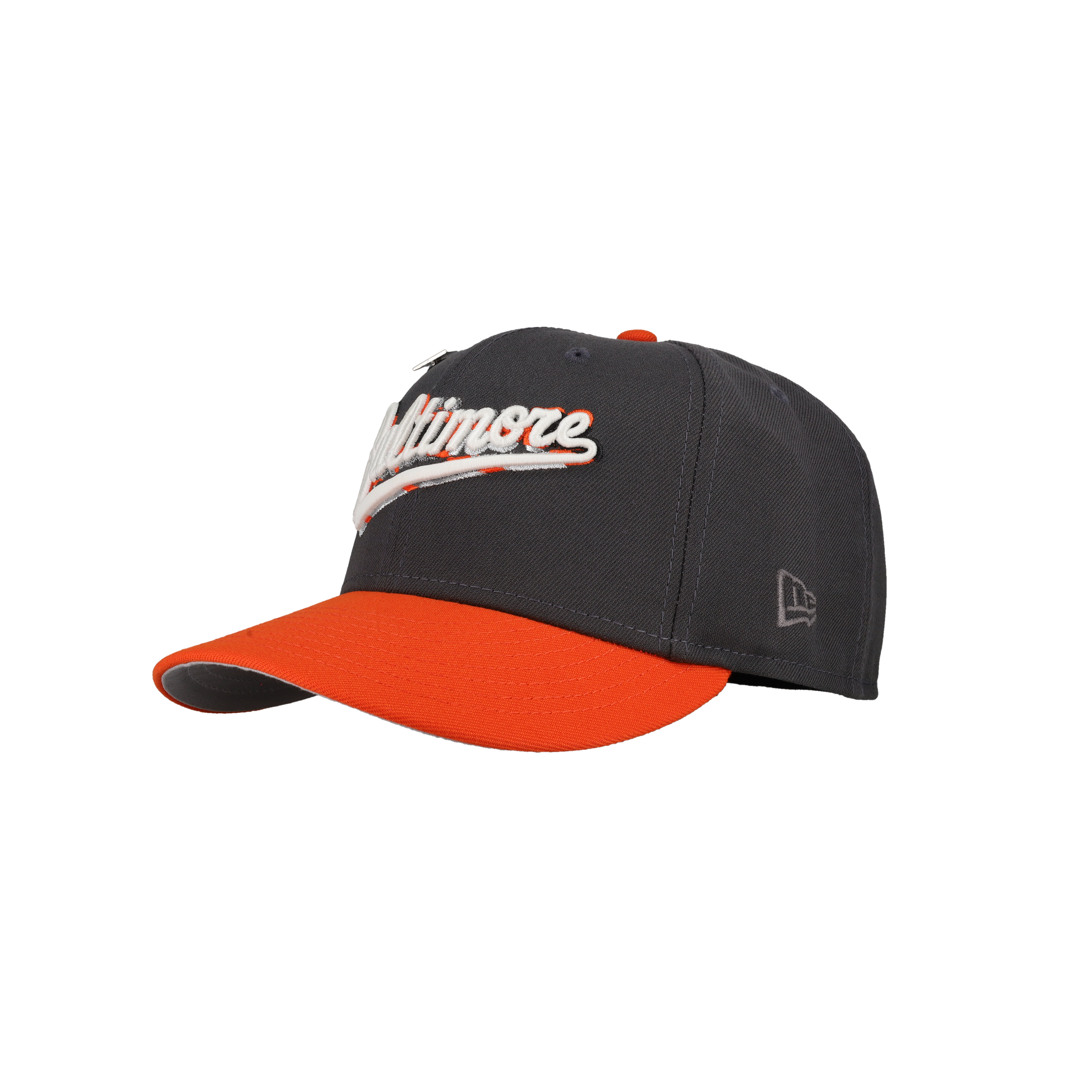 Baltimore Orioles Graphite/Orange 50th Anniversary Script Metallic 59Fifty Fitted Hat