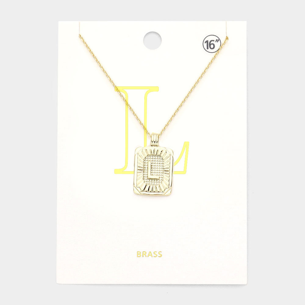 -L- Brass Metal Rectangle Initial Monogram Pendant Necklace