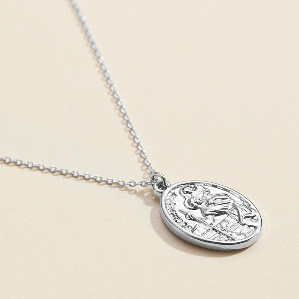 Semi Fine Collection - 18K White Gold Dipped Pray For Us Message Oval Coin Pendant Necklace