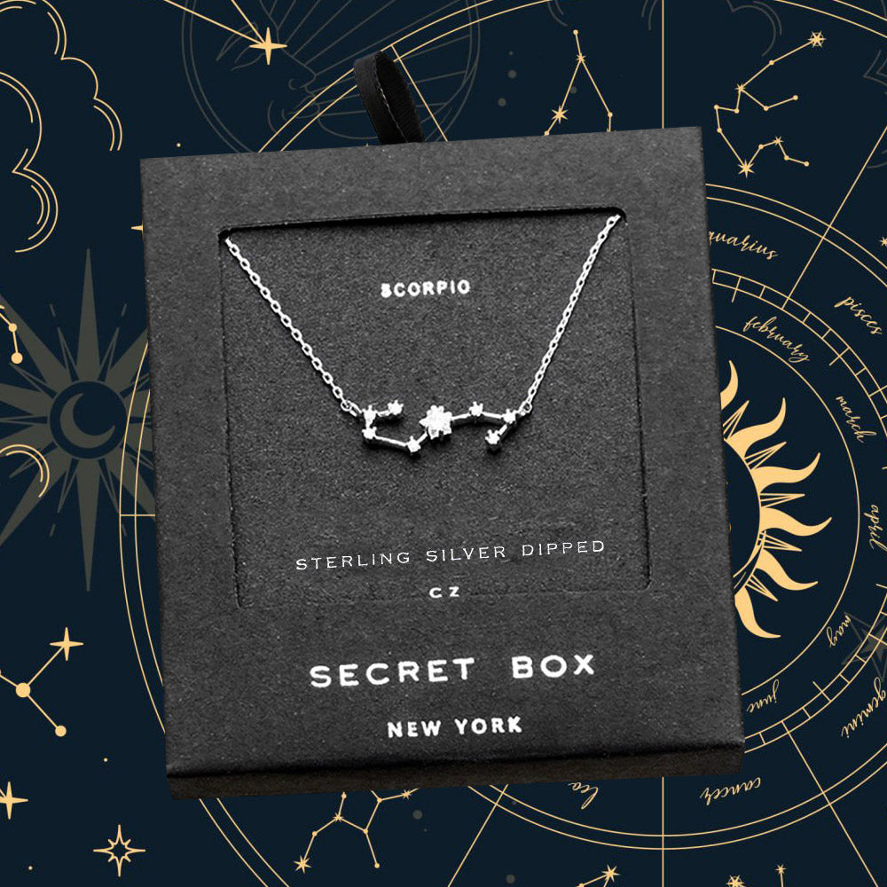 SECRET BOX_Sterling Silver Dipped CZ Scorpio Zodiac Sign Pendant Necklace