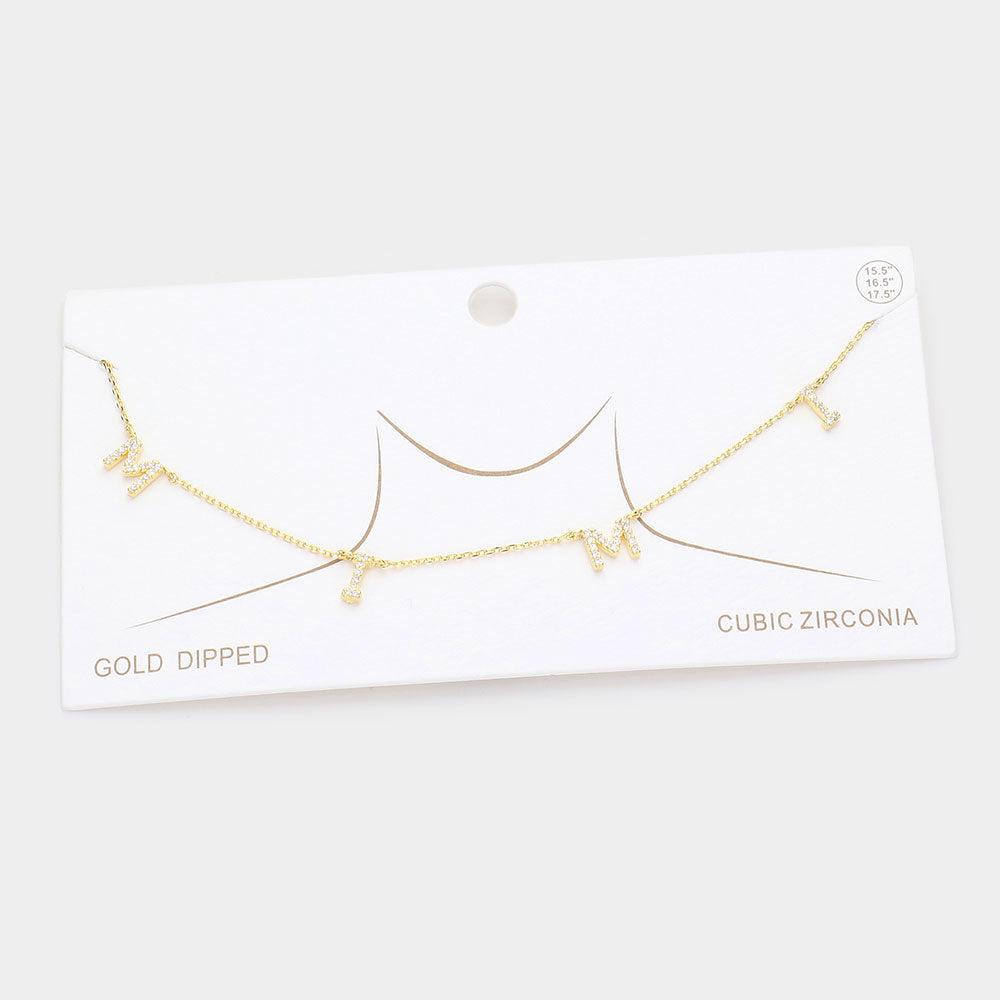 Gold Dipped CZ MIMI Message Pendant Necklace