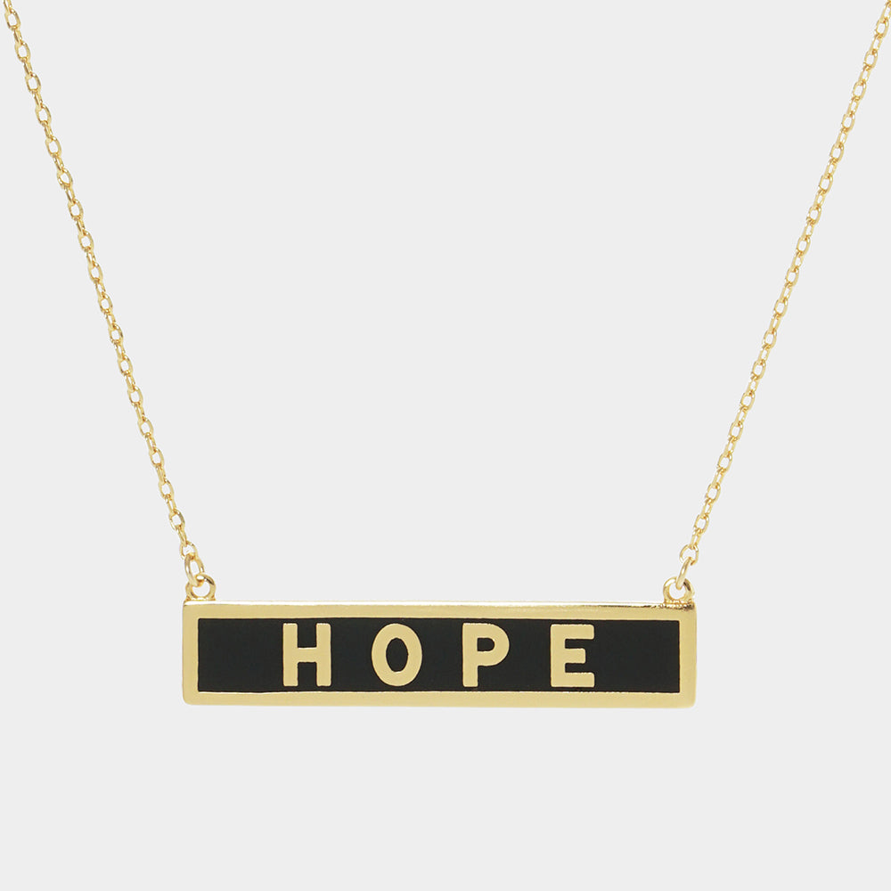 HOPE Gold Dipped Enamel Rectangle Message Pendant Necklace