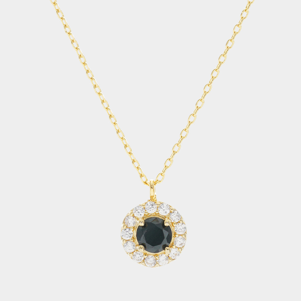 Gold Dipped CZ Round Pendant Necklace