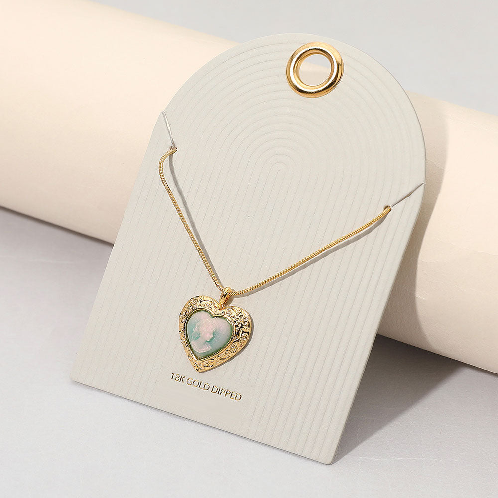 18K Gold Dipped Vintage Cameo Heart Pendant Necklace