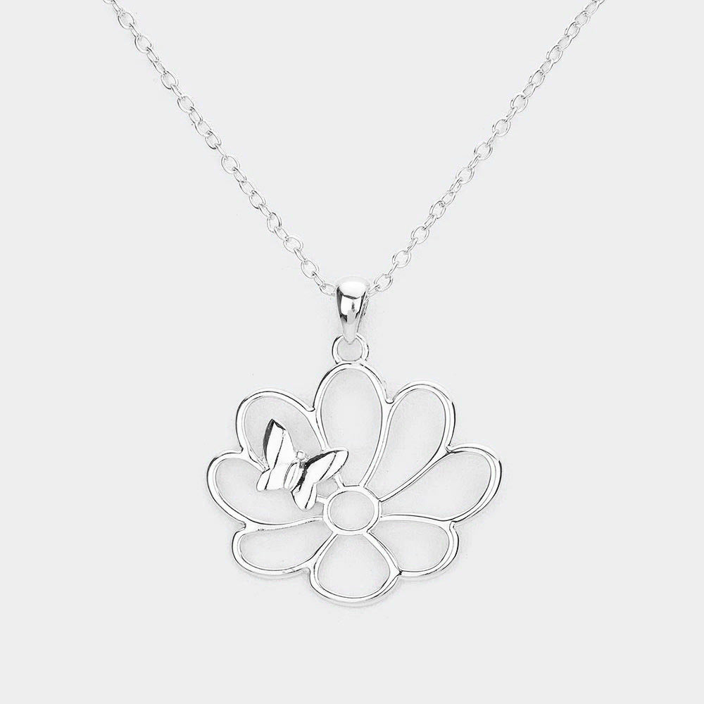 Metal Cutout Flower Butterfly
Pendant Necklace
