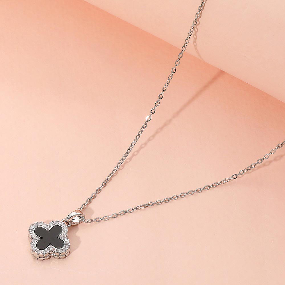Reversible Stainless Steel Quatrefoil Pendant Necklace