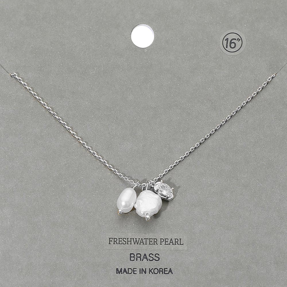 Freshwater Pearl Stone Cluster Charm Pendant Necklace