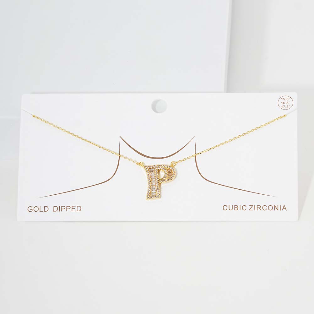 -P- CZ Initial Monogram Pendant Necklace