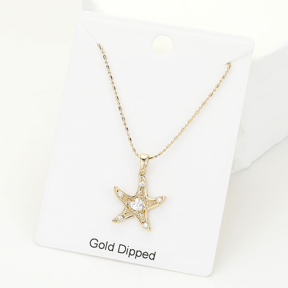 Gold Dipped Stone Embellished Star Pendant Necklace
