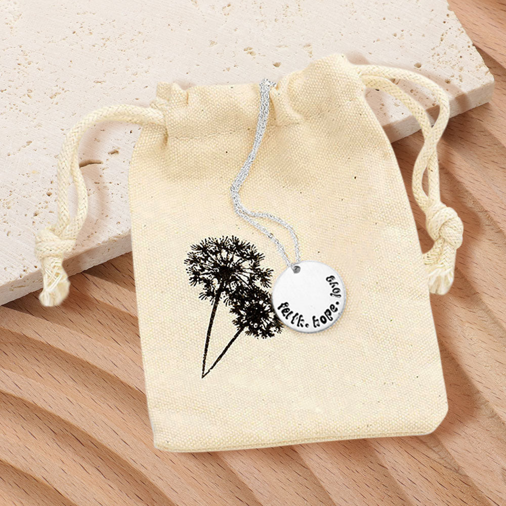 FAITH HOPE LOVE Engraved Disc Pendant Necklace Gift Bag Set