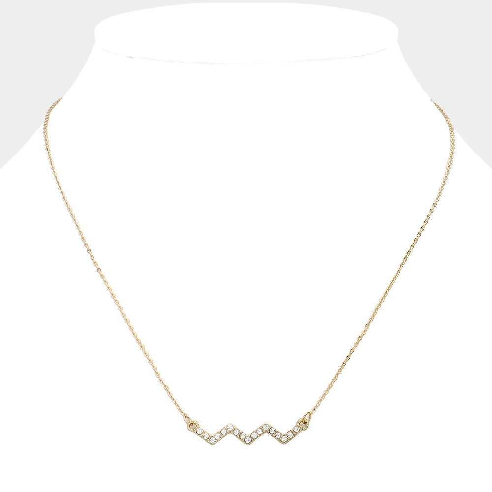 Rhinestone Paved Chevron Pendant Necklace