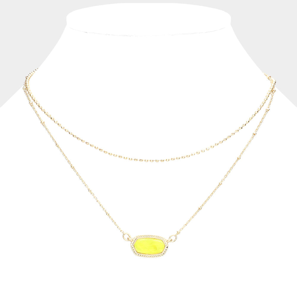 Marbled Hexagon Pendant Double Layered Necklace
