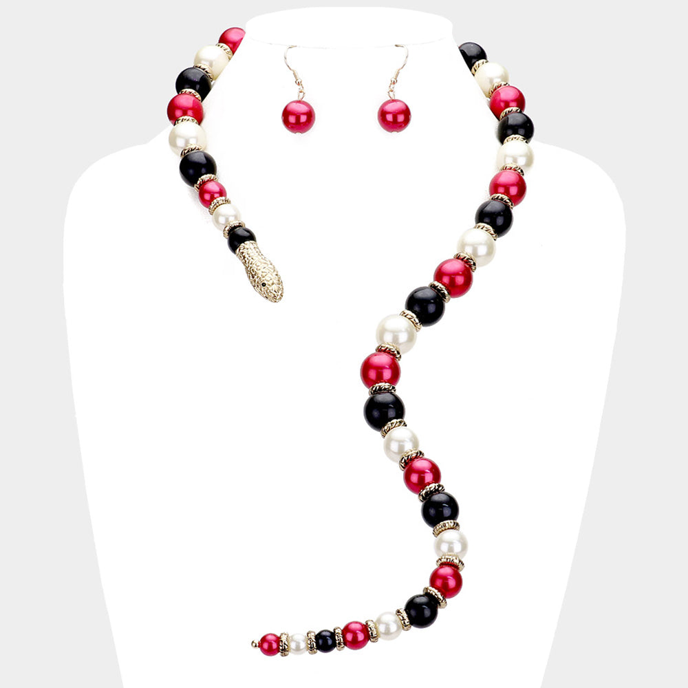 Pearl Beaded Snake Open Necklace