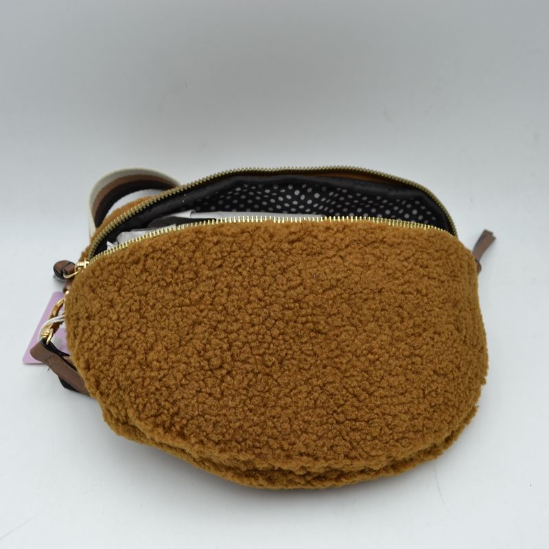Textured Teddy Fleece Belt Bag with Adjustable Wide Strap