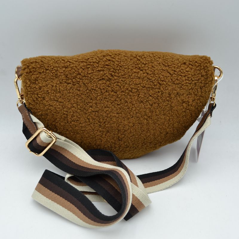 Textured Teddy Fleece Belt Bag with Adjustable Wide Strap