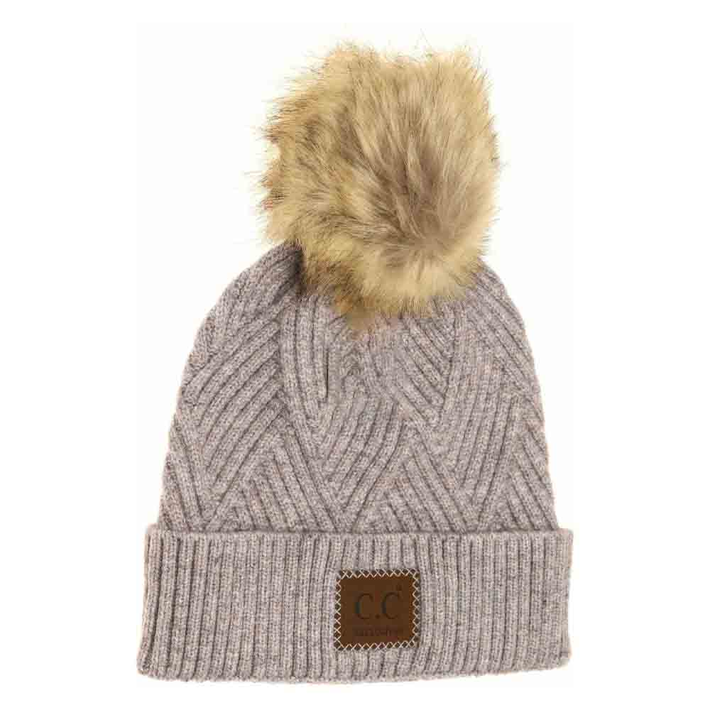 Large Patch Heathered Pom C.C Beanie