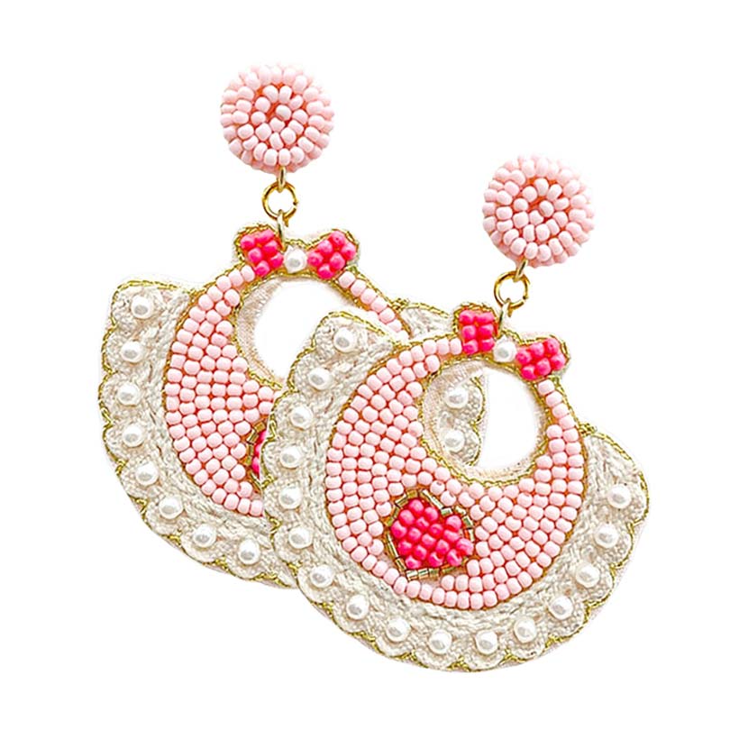 Felt Back Pearl Beaded Baby Bib Dangle Earrings