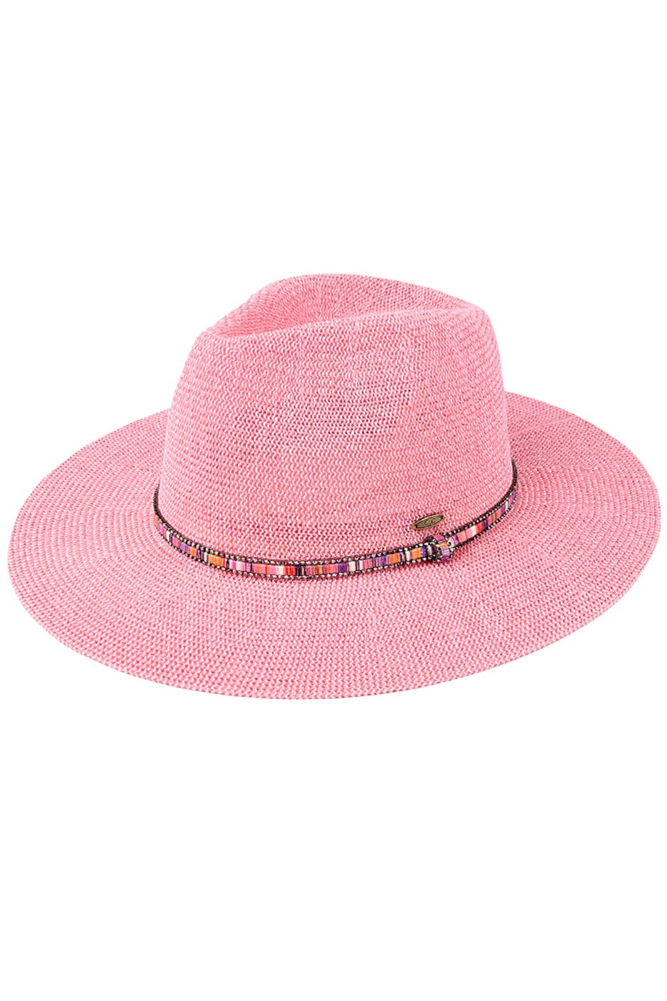 C.C Women's Multi Thread Rhinestone Trim Band Panama Hat