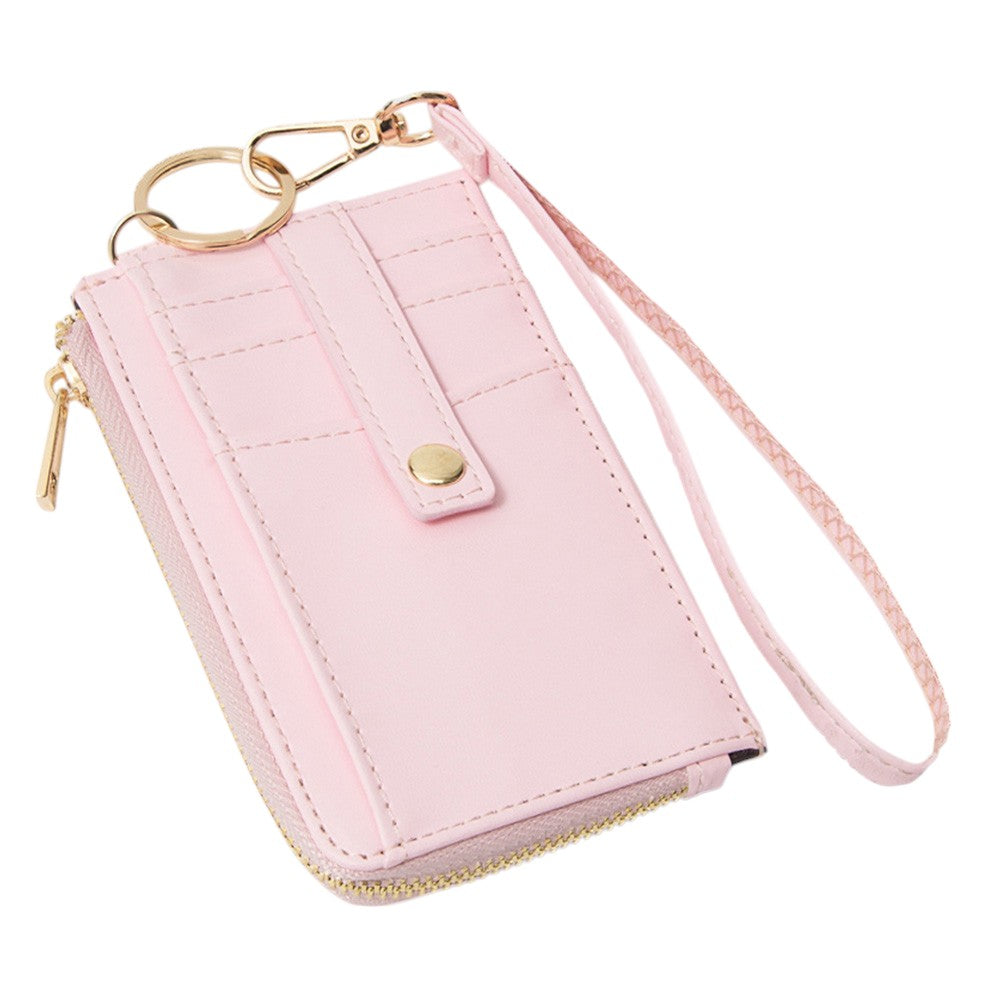 Faux Leather Basket Weave Flat Card Holder Wallet with Wristlet