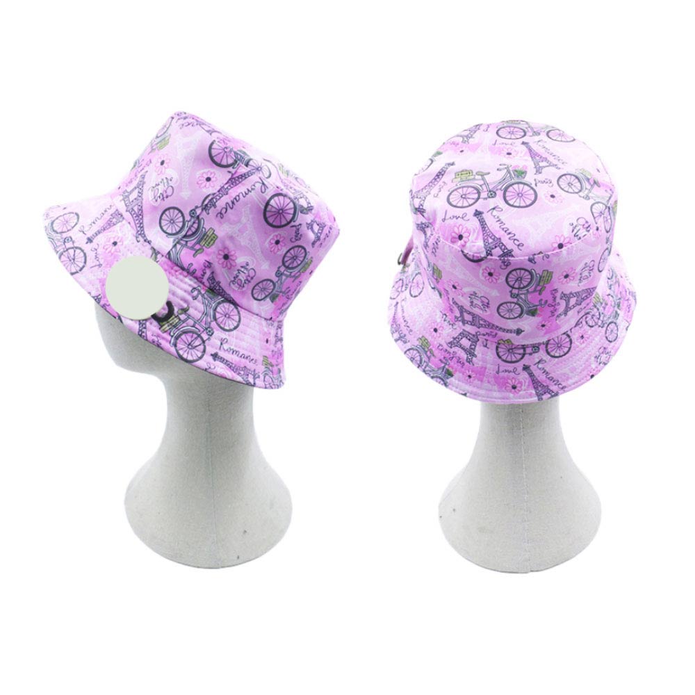 Reversible Eiffel Tower Bicycle Flower Heart Bucket Hat