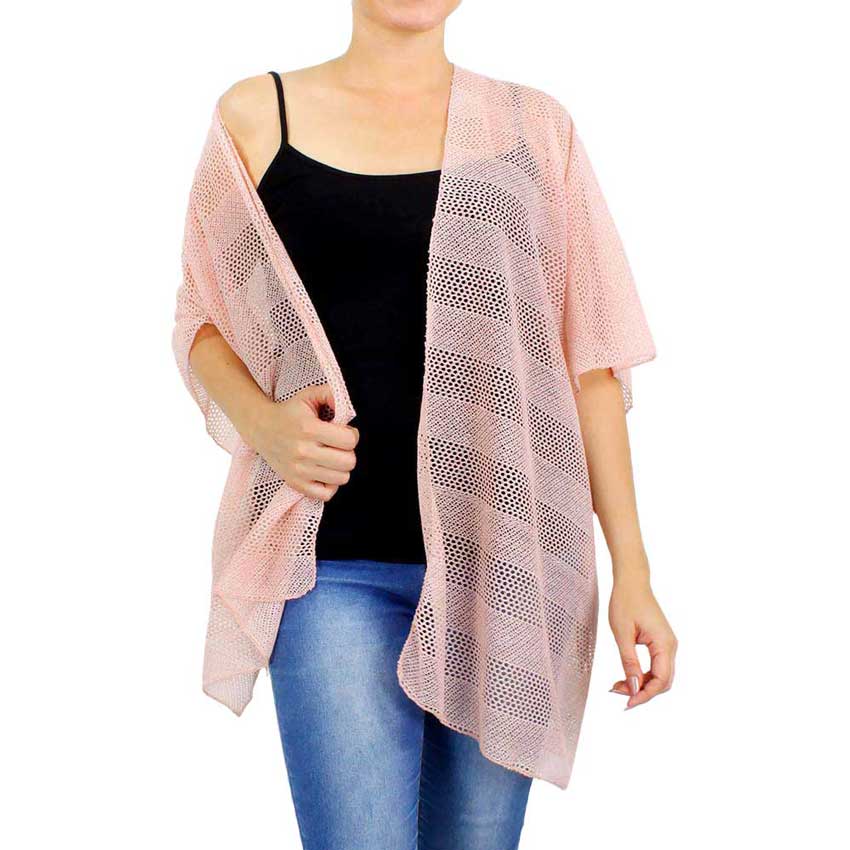 Striped Net Cover Up Kimono Poncho