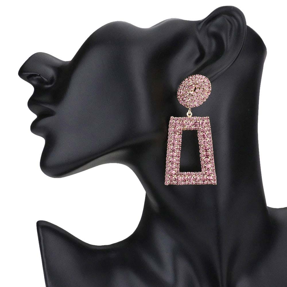 Rhinestone Pave Open Rectangle Dangle Evening Earrings