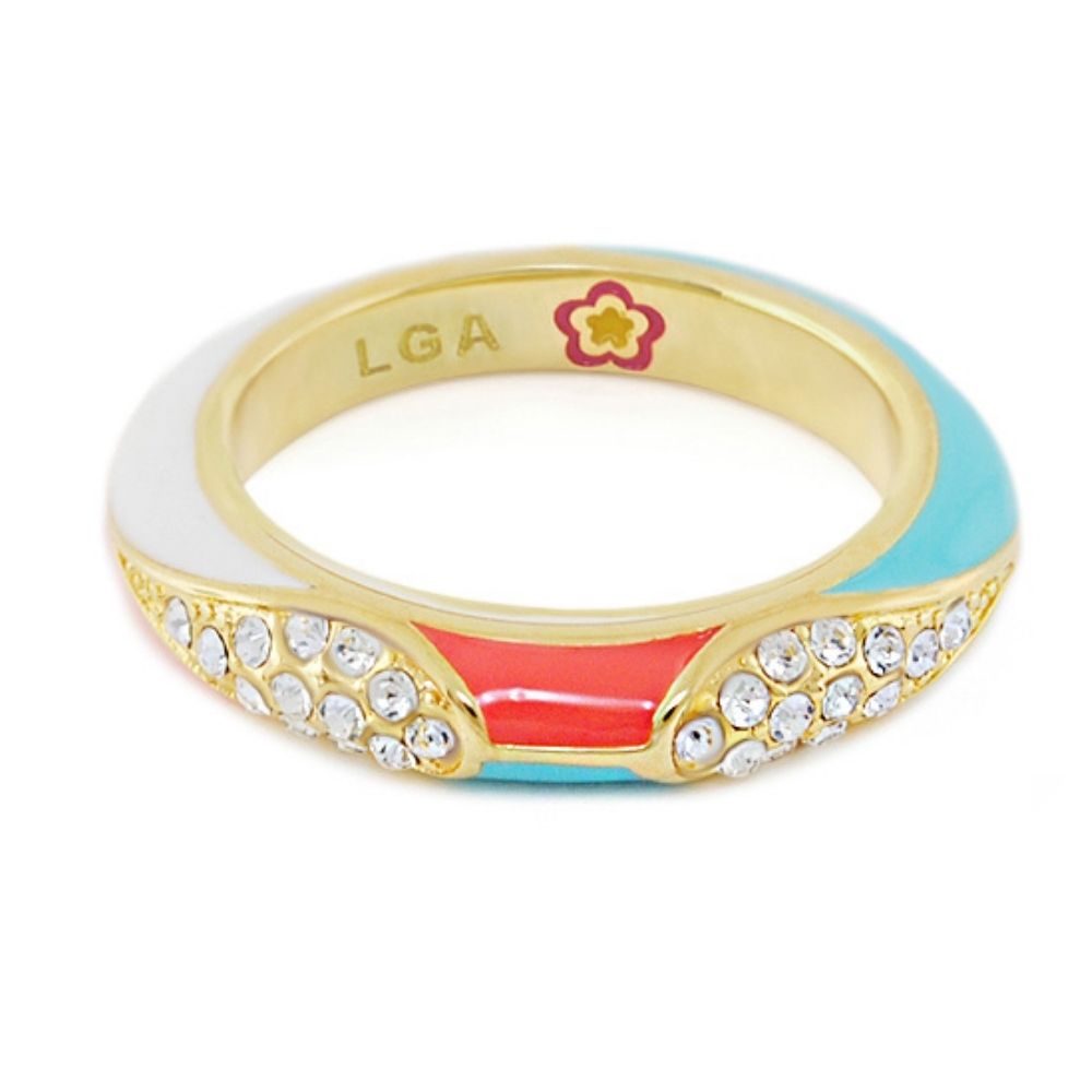 Petit Gateau Stackable Ring — Pavé & Enamel Stripe