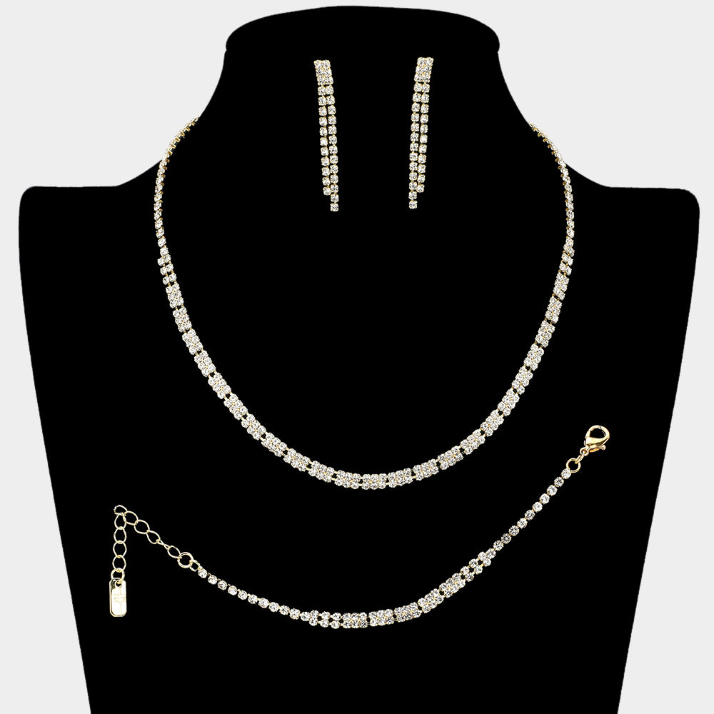 Rhinestone Paved Rectangle Link Jewelry Set