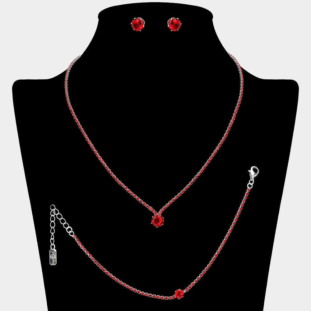 Round CZ Stone Accent Rhinestone Paved Jewelry Set