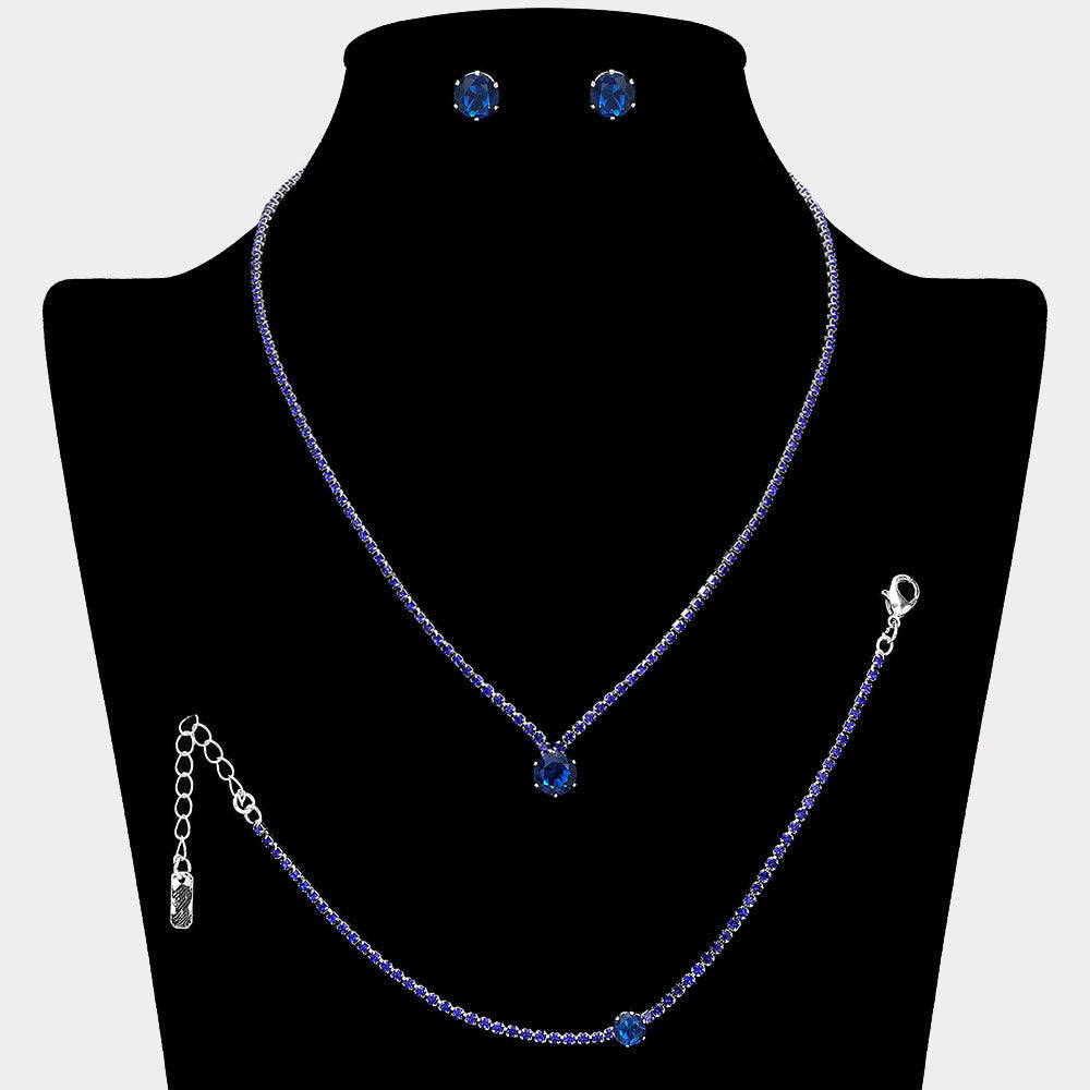 Round CZ Stone Accent Rhinestone Paved Jewelry Set