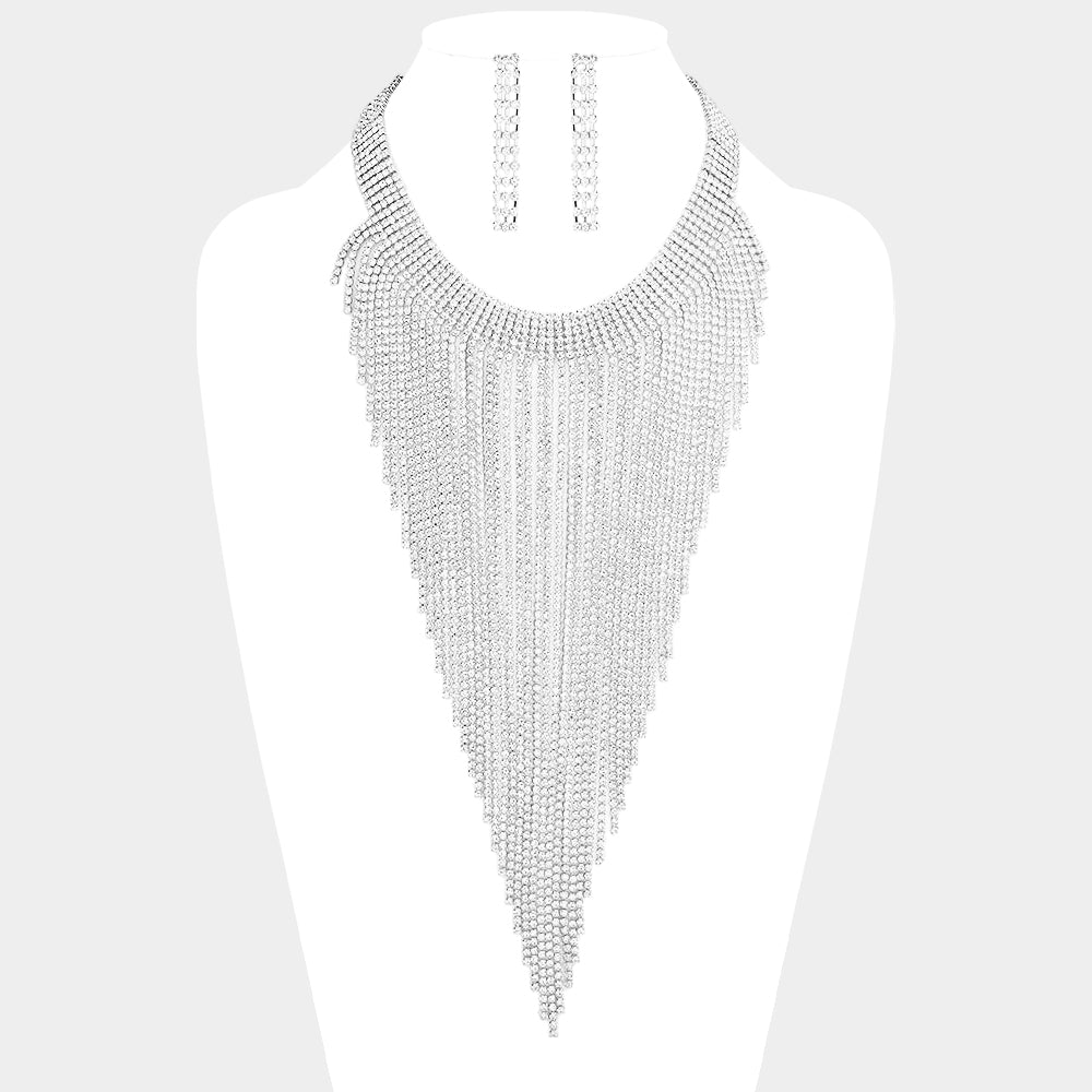 Rhinestone Pave Fringe Choker Necklace