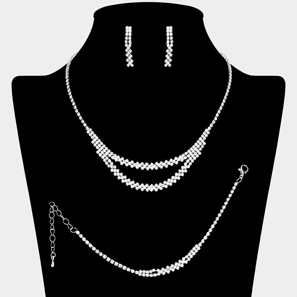 Rhinestone Paved Double Layered Chain Jewelry Set