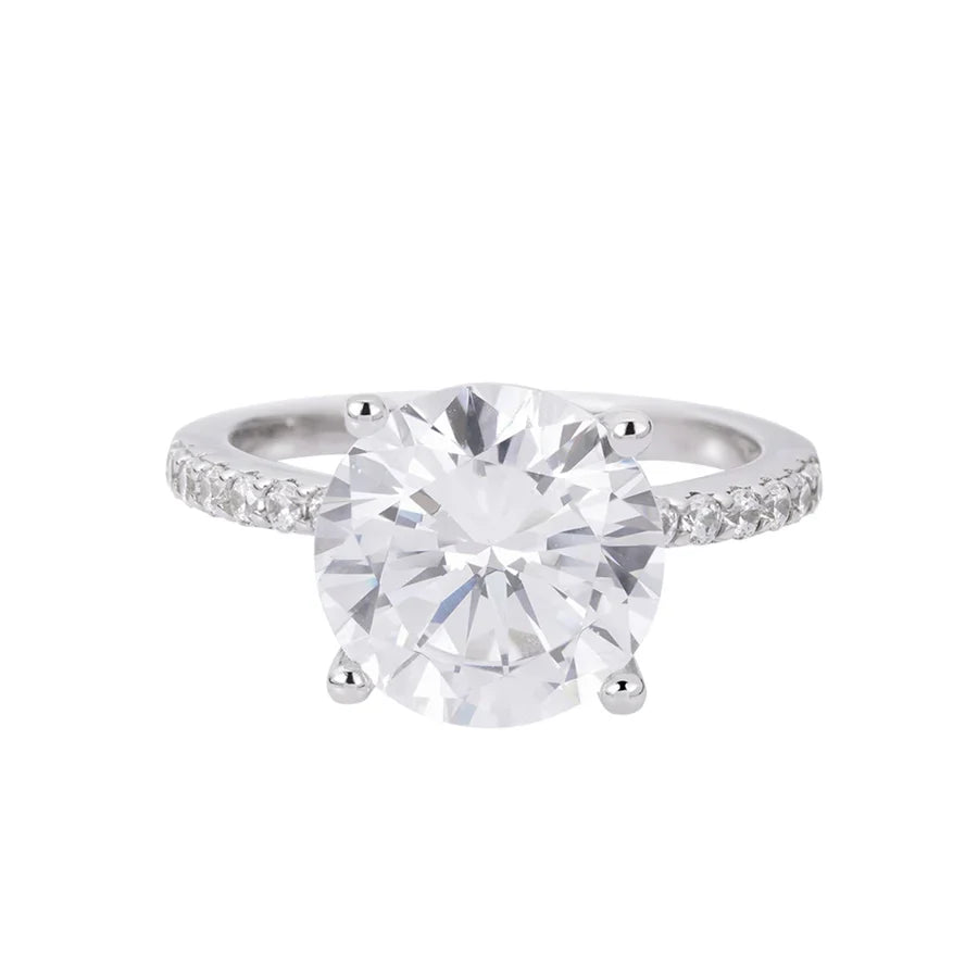 925 Silver Women’s Moissanite Ring – Size 7, 4 Cttw Round Center Stone with 0.26 Cttw