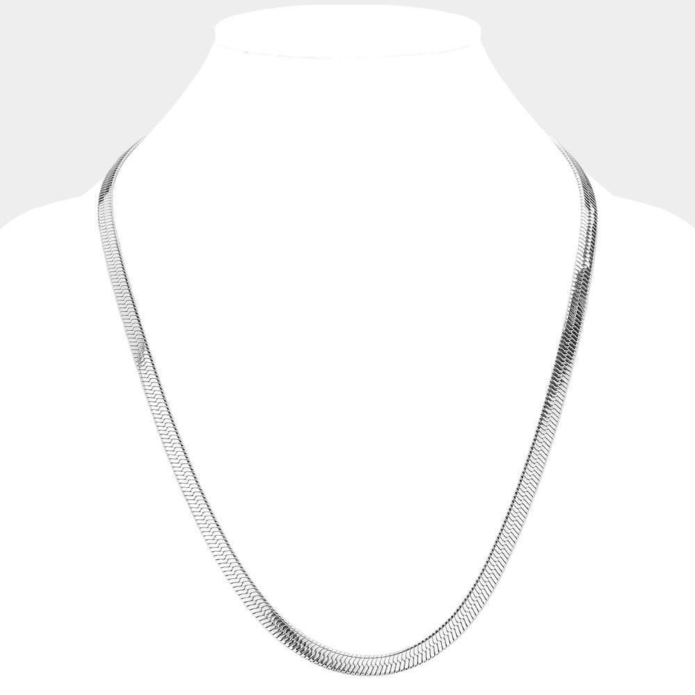 24 Inch, 7mm Stainless Steel Herringbone Chain Necklace