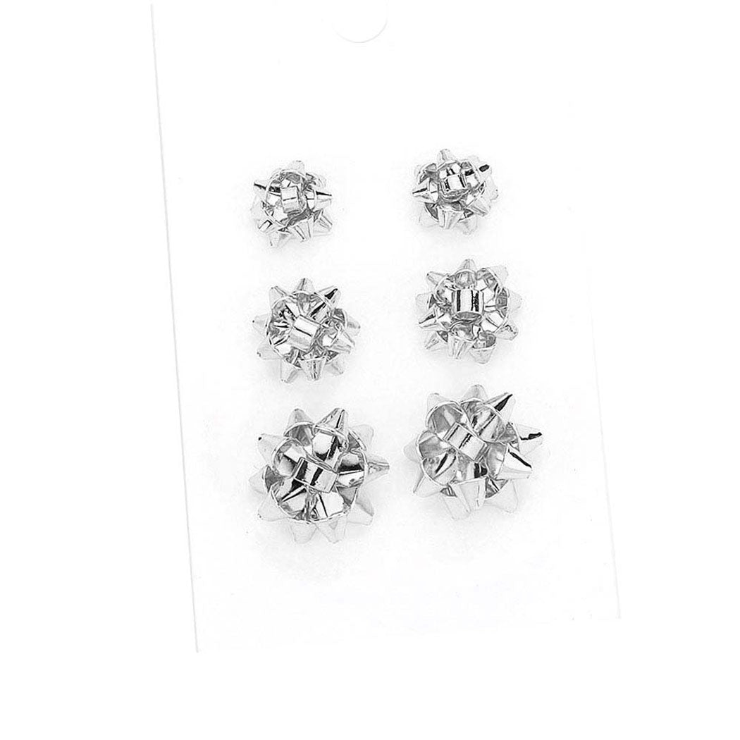 3Pairs Christmas Bow Stud Earrings