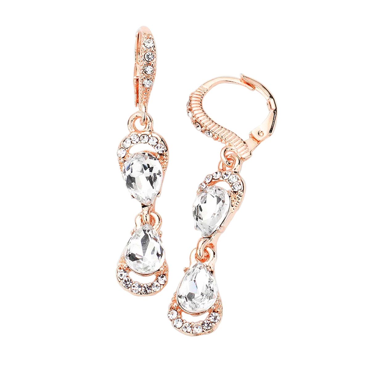 Double Teardrop Stone Link Dangle Lever Back Evening Earrings