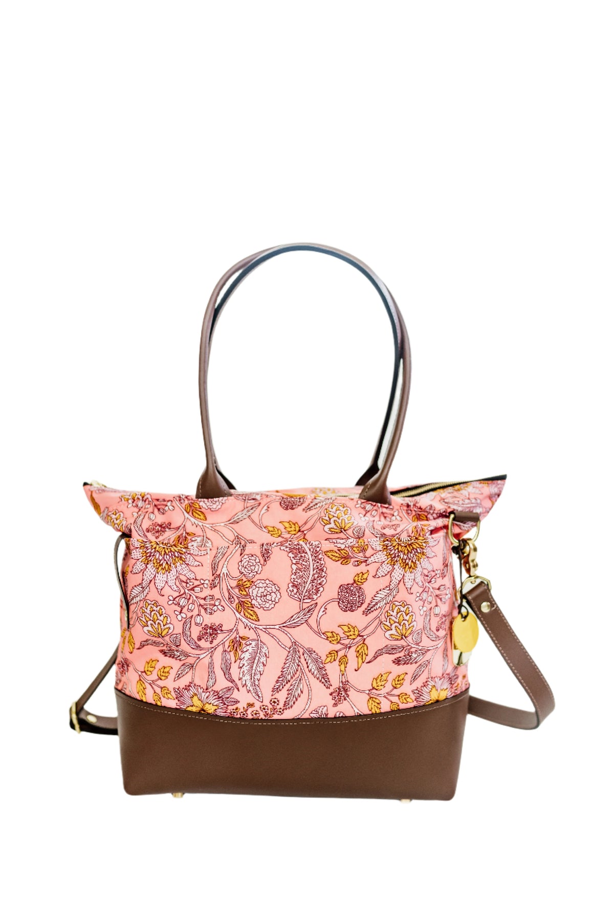 Williams | Rose Bandana Printed Nylon + Brown Leather Carry-all Tote