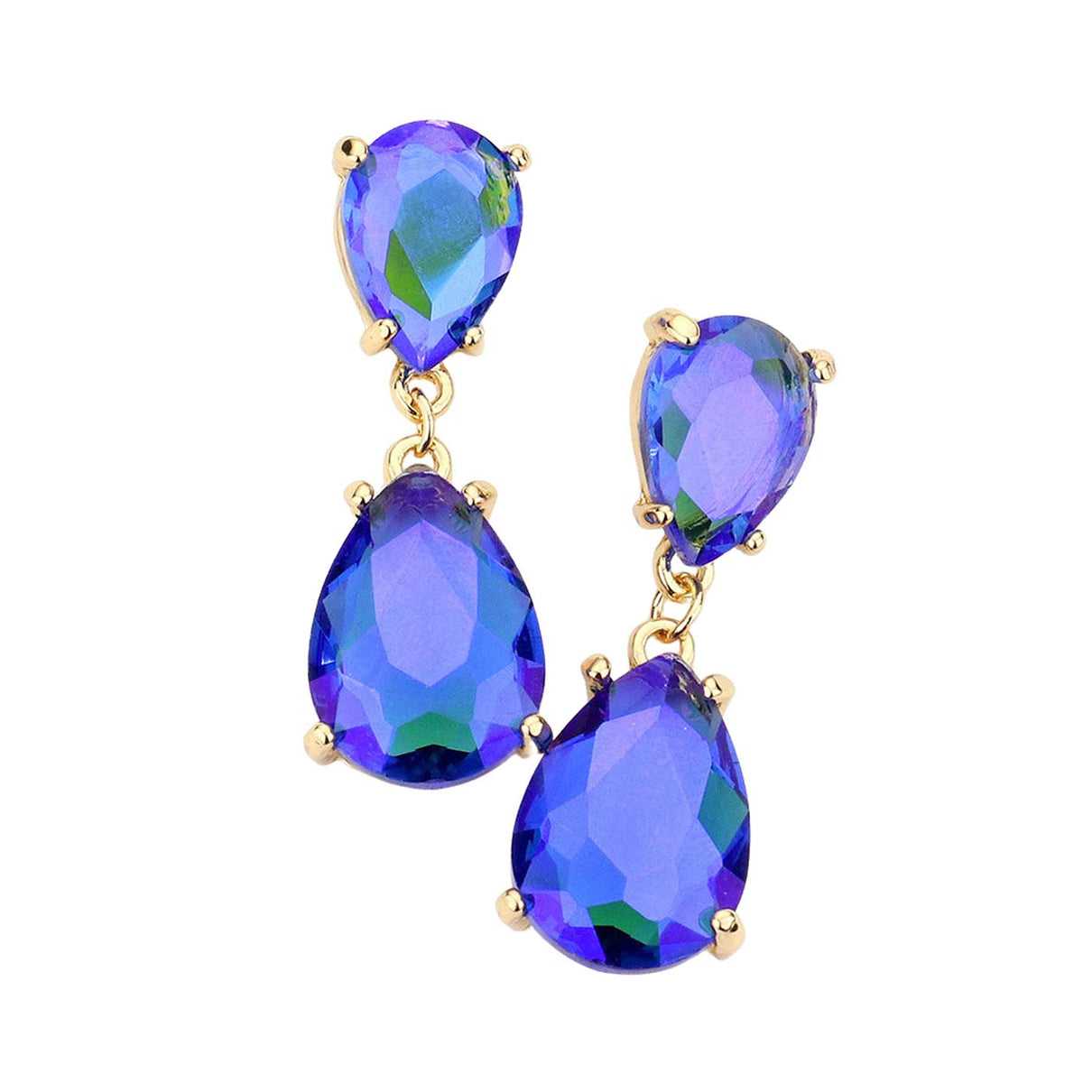 Women's Double Teardrop Link Dangle Evening Earrings